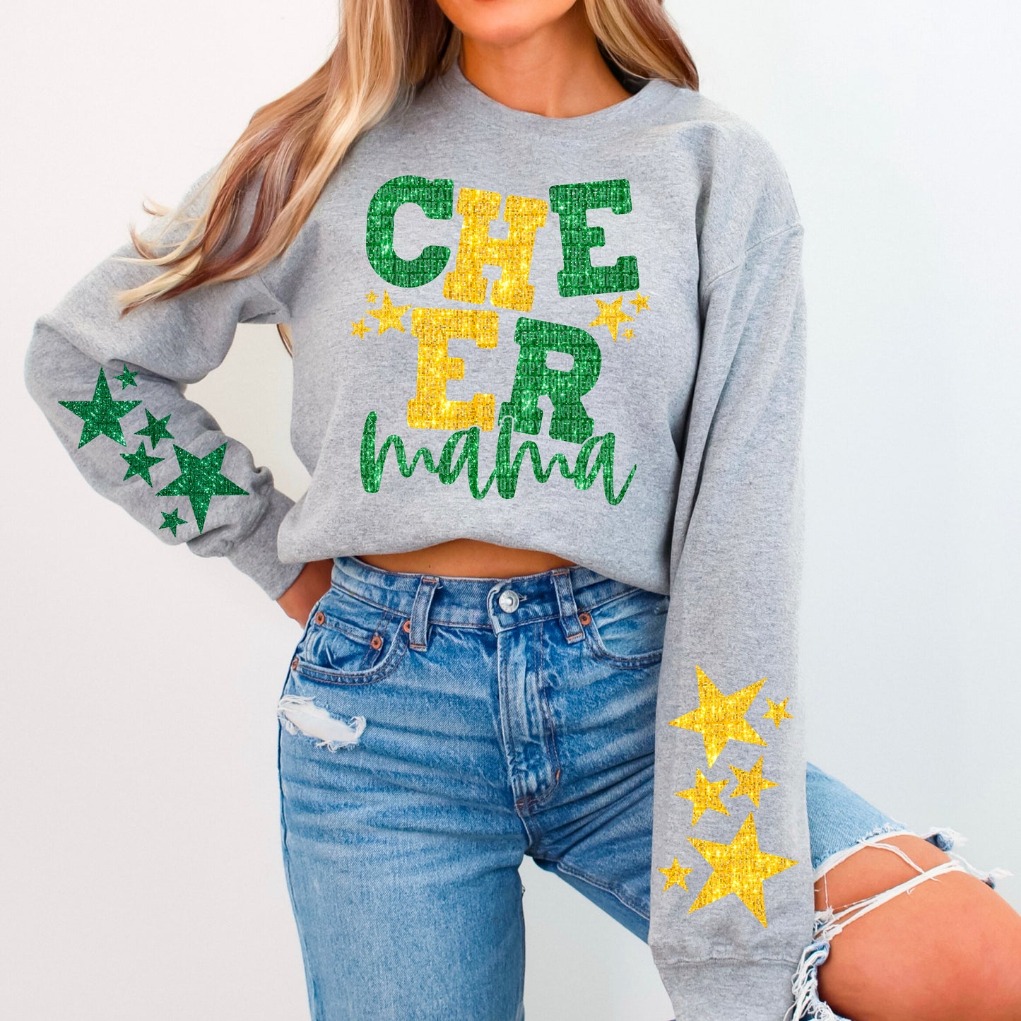 Cheer Mama Bundle With Stars; Green & Yellow Gold