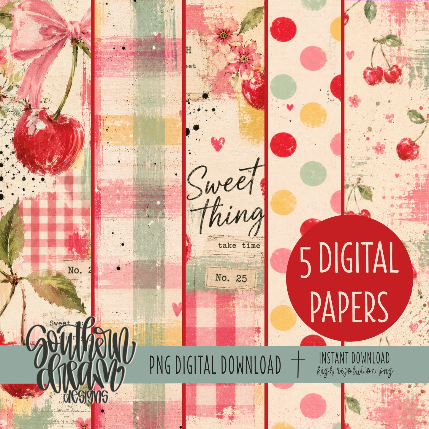 Sweet Cherries Digital Paper BUNDLE (Not Seamless)