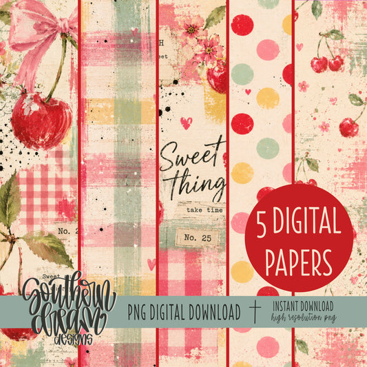 Sweet Cherries Digital Paper BUNDLE (Not Seamless)