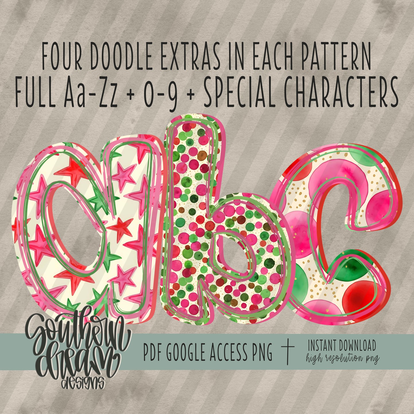 Christmas Confetti Doodle Alpha (3 Sets Aa-Zz, 0-9, Special Characters)