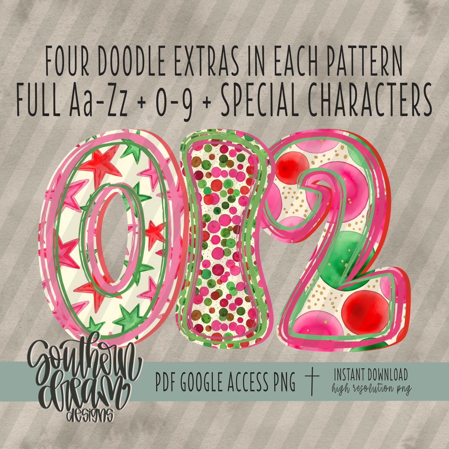 Christmas Confetti Doodle Alpha (3 Sets Aa-Zz, 0-9, Special Characters)