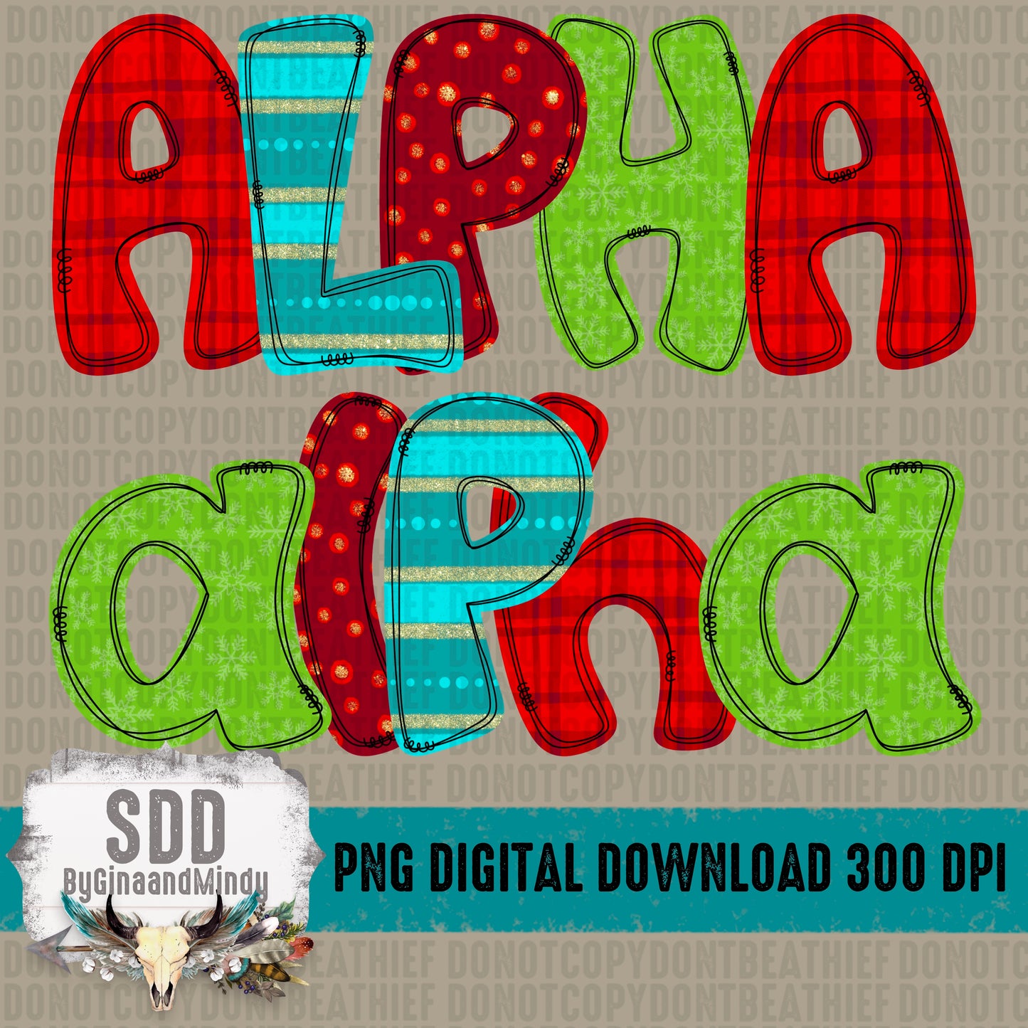 Christmas Doodle Alphas (4 Sets Uppercase & Lowercase Only)