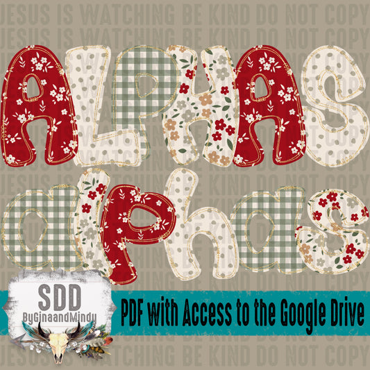 Christmas Florals Glitter Alpha (4 Sets Uppercase & Lowercase, 0-9, + Special Characters)