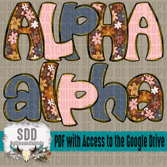 Chunky Fall Florals Doodle Alpha (3 Sets Uppercase & Lowercase, 0-9, + Special Characters)