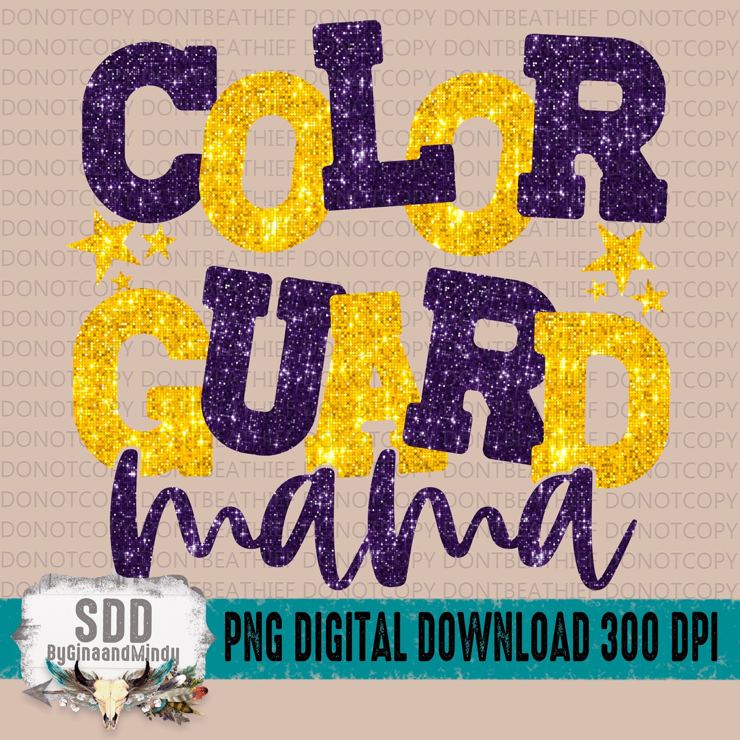 Color Guard Mama Bundle With Stars; Purple and Yellow Gold
