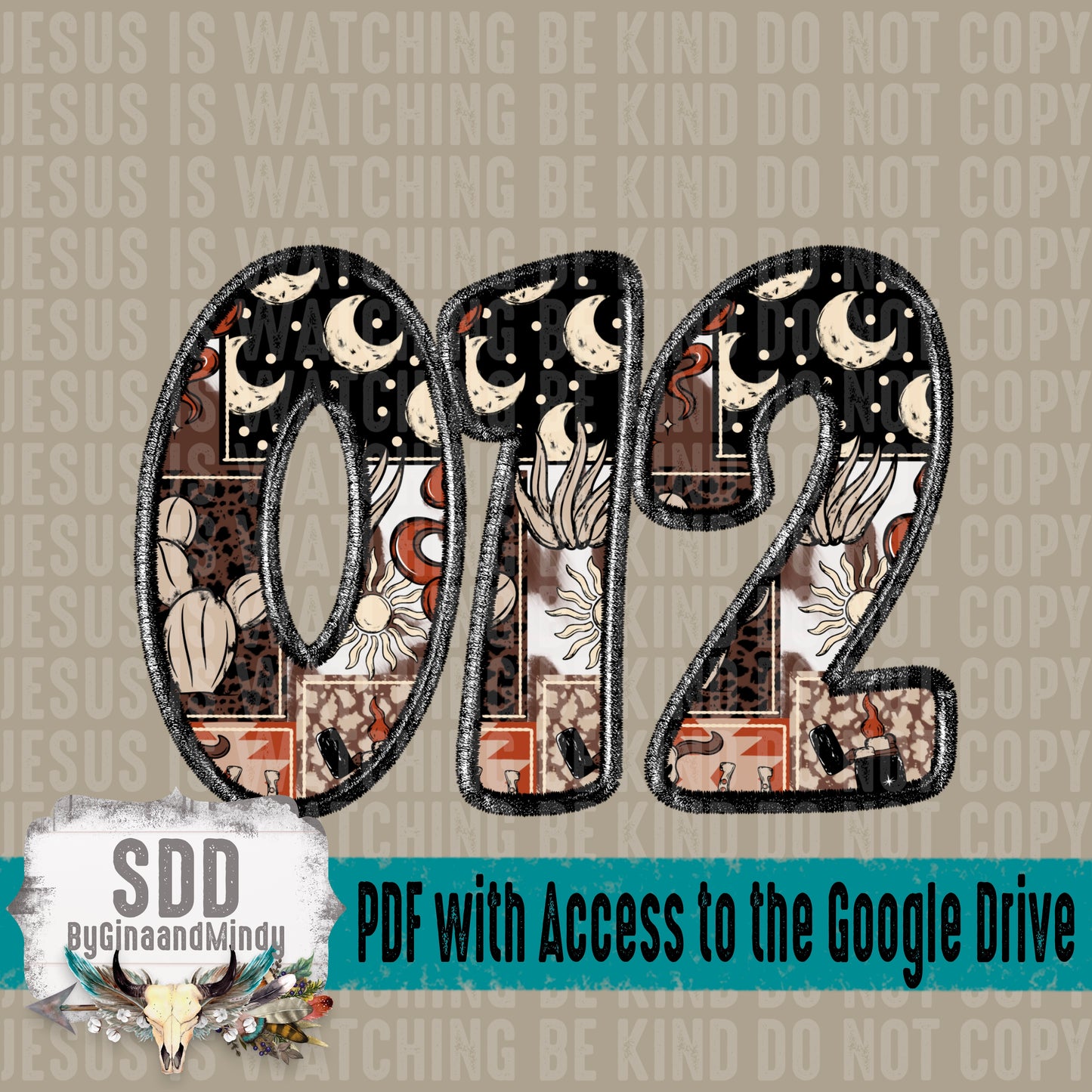 Desert Western Faux Embroidery (1 Set Uppercase & Lowercase, 0-9, + Special Characters)