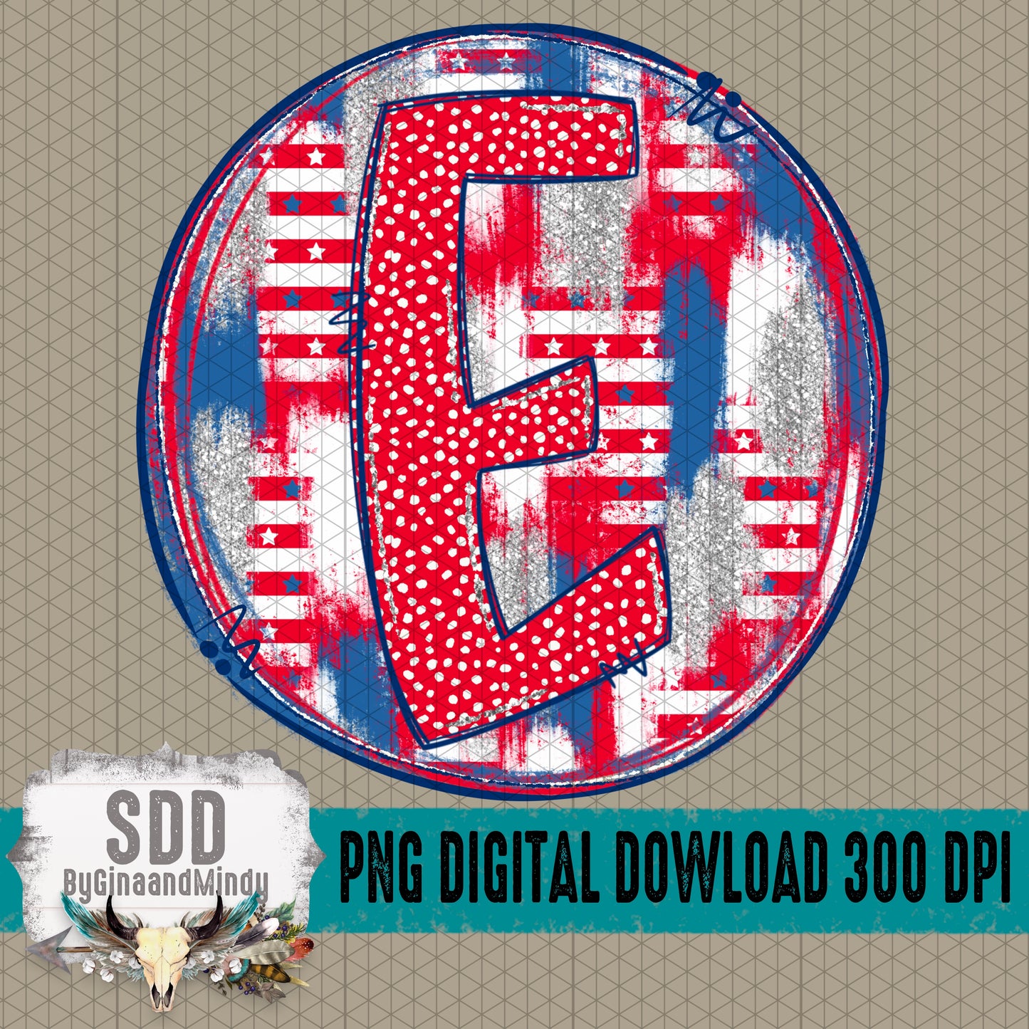 Patriotic Brush Strokes Circle DIY/Personalize; E