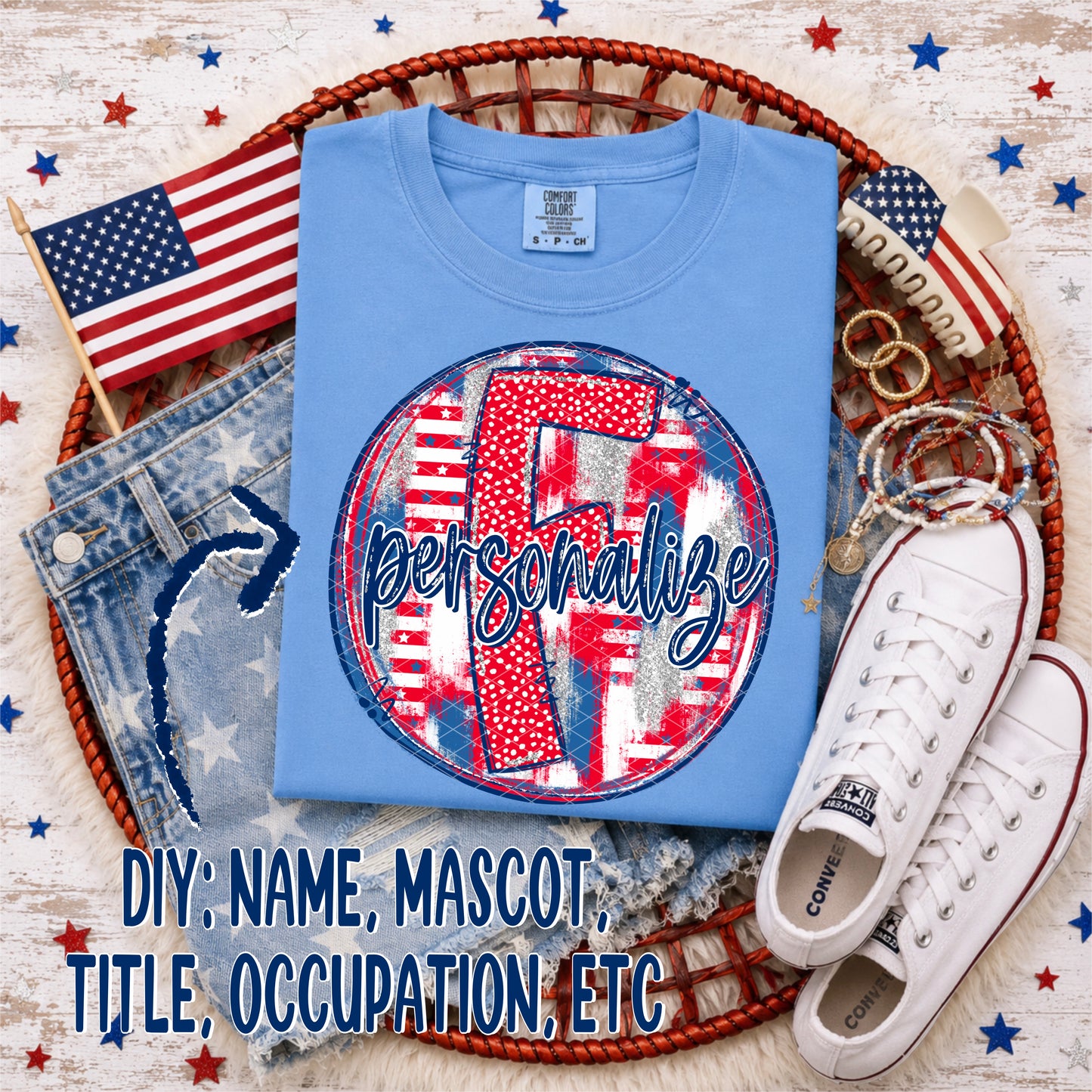Patriotic Brush Strokes Circle DIY/Personalize; F