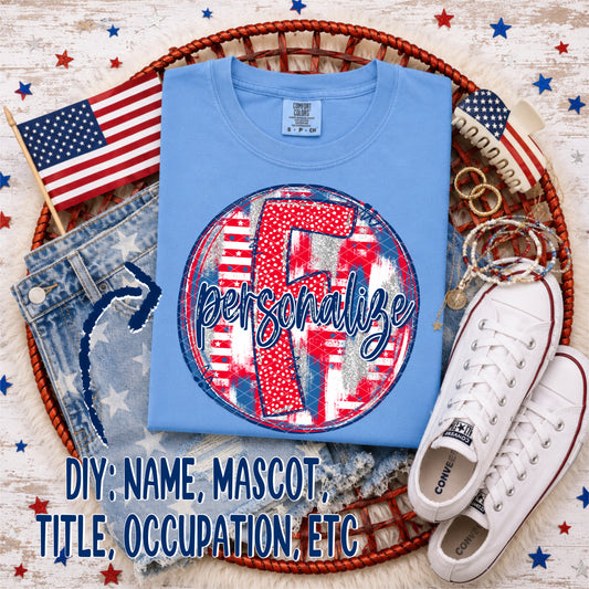 Patriotic Brush Strokes Circle DIY/Personalize; F