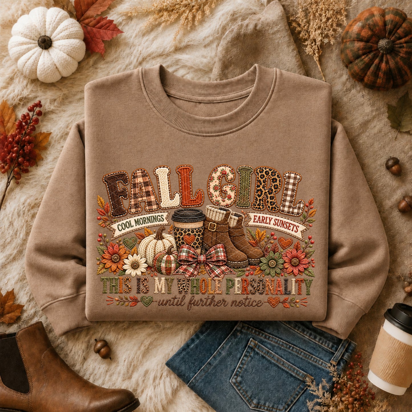 Fall Girl Faux Embroidery