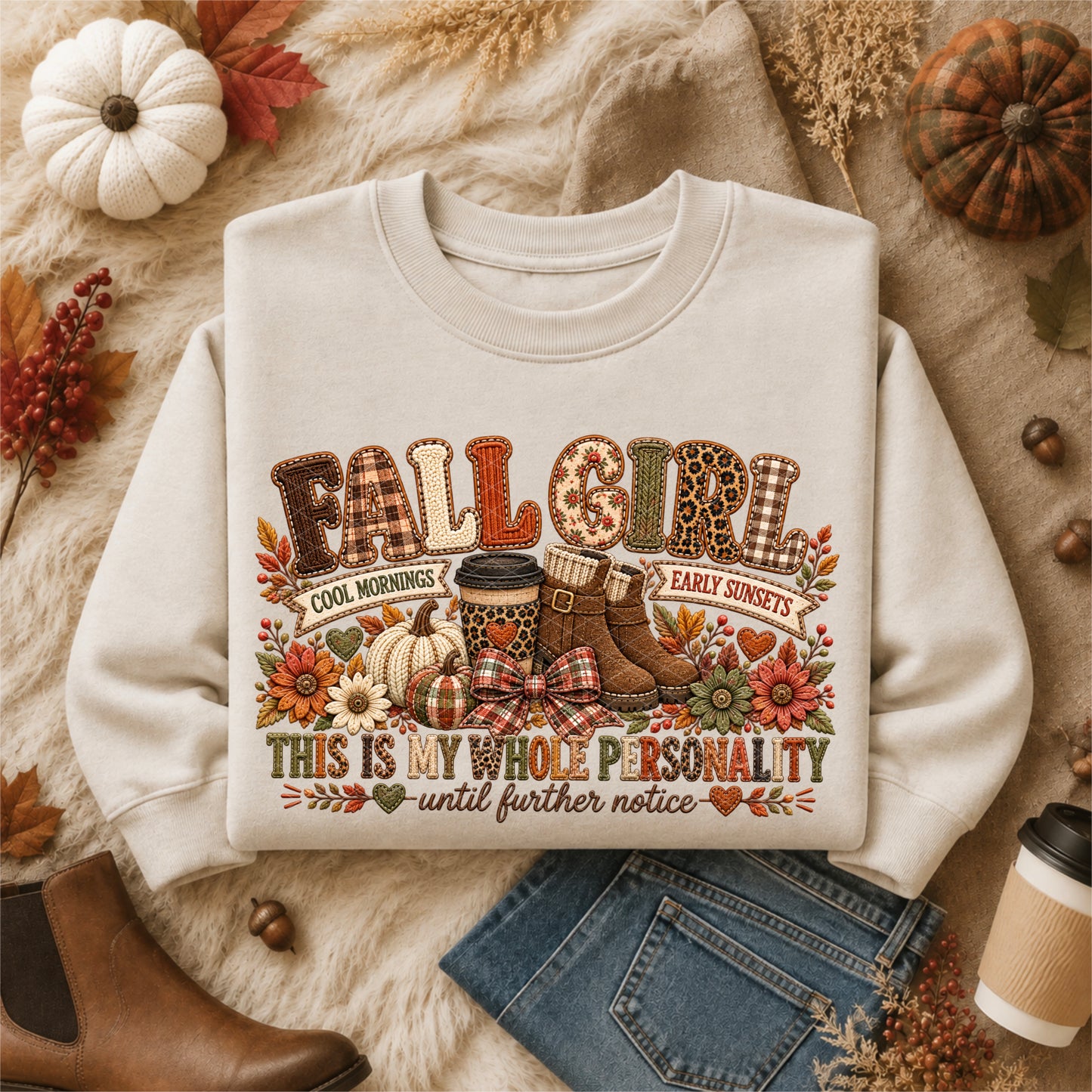 Fall Girl Faux Embroidery