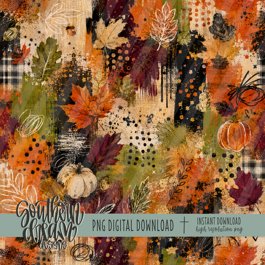 Falling Leaves Mixed Media Collage Digital Paper (Not Seamless)