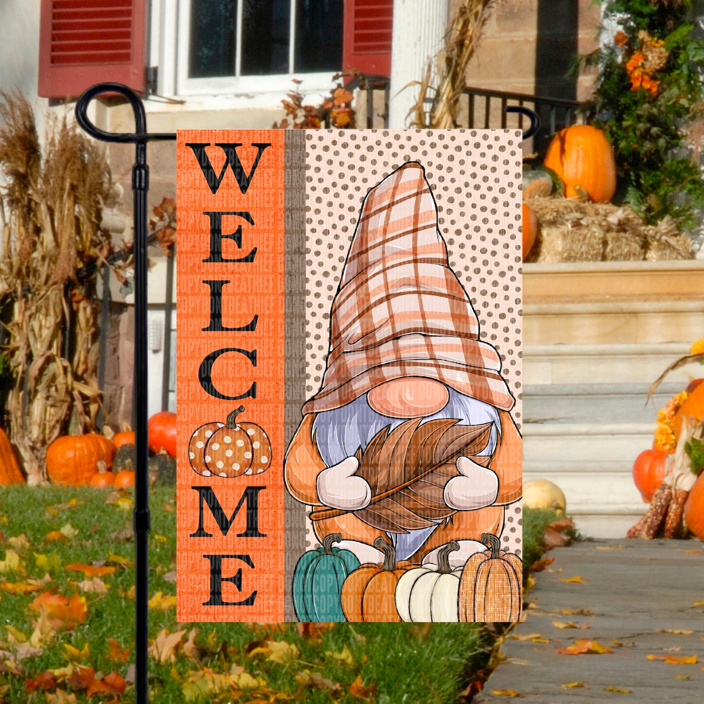 Fall Welcome Gnome Garden Flag