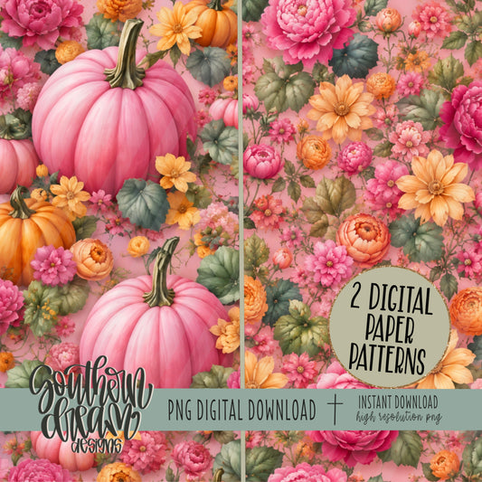 Fall Foliage Pumpkins Digital Paper BUNDLE (Not Seamless)