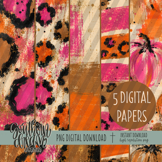 Fall in Love with Fall Leopard Digital Paper BUNDLE (Not Seamless)