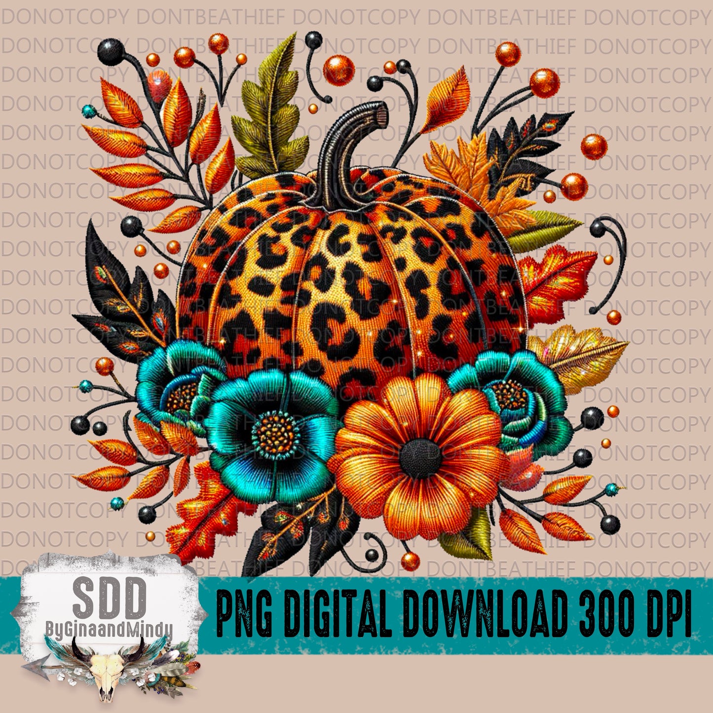 Fall Leopard Pumpkin Floral 2