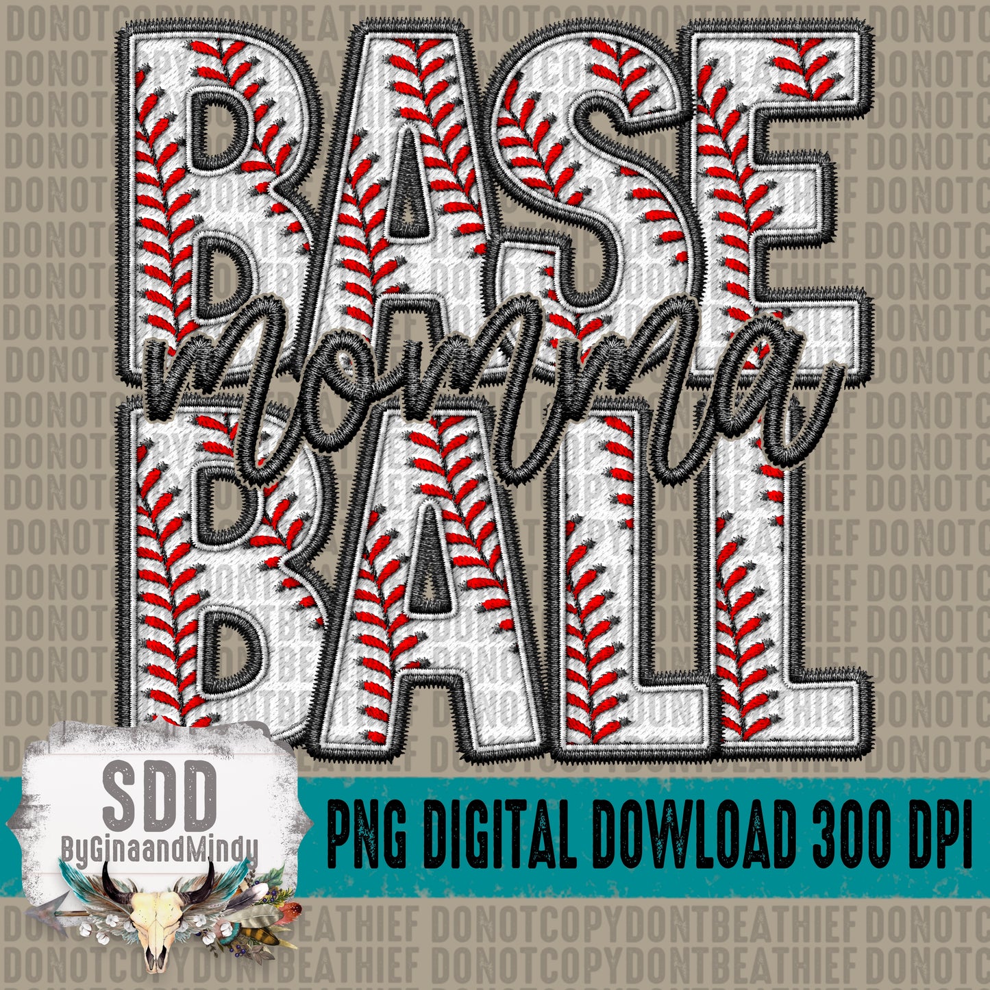 Faux Embroidery Baseball; Momma