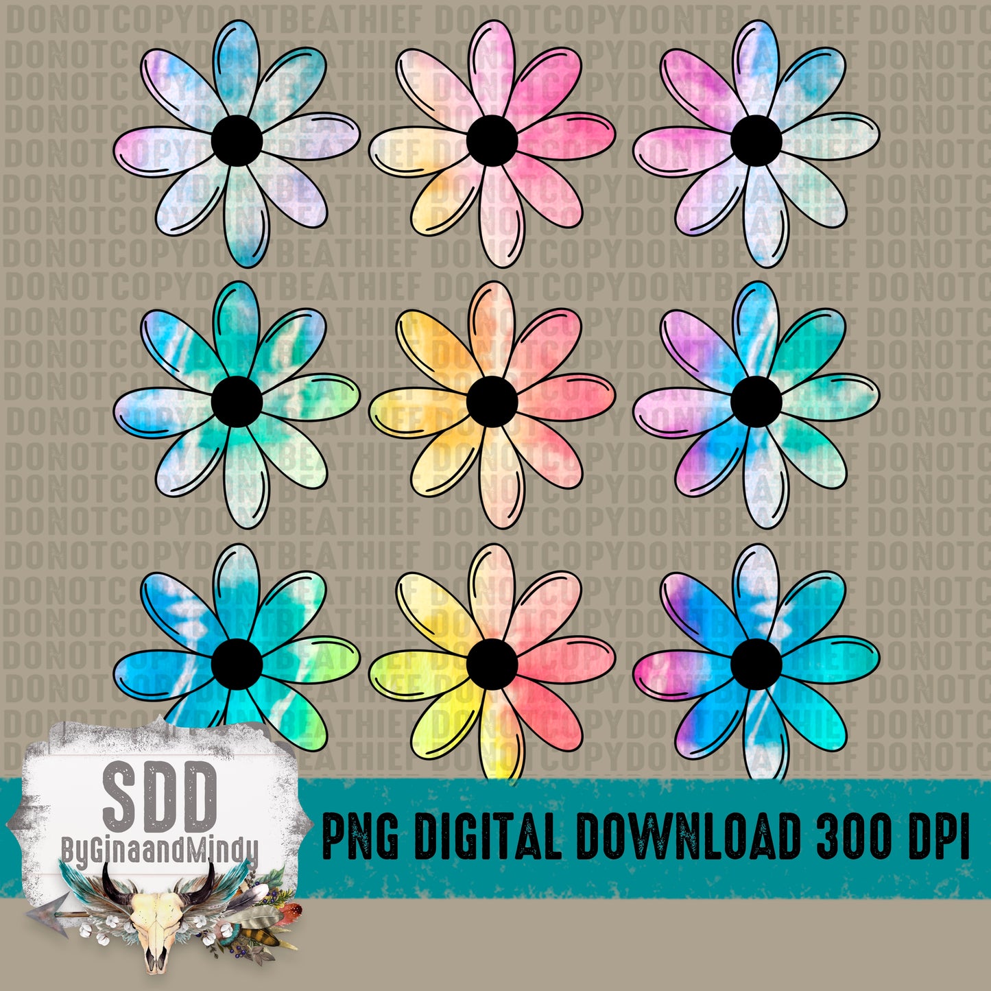 Flower Grouping Pastel Tie Dye