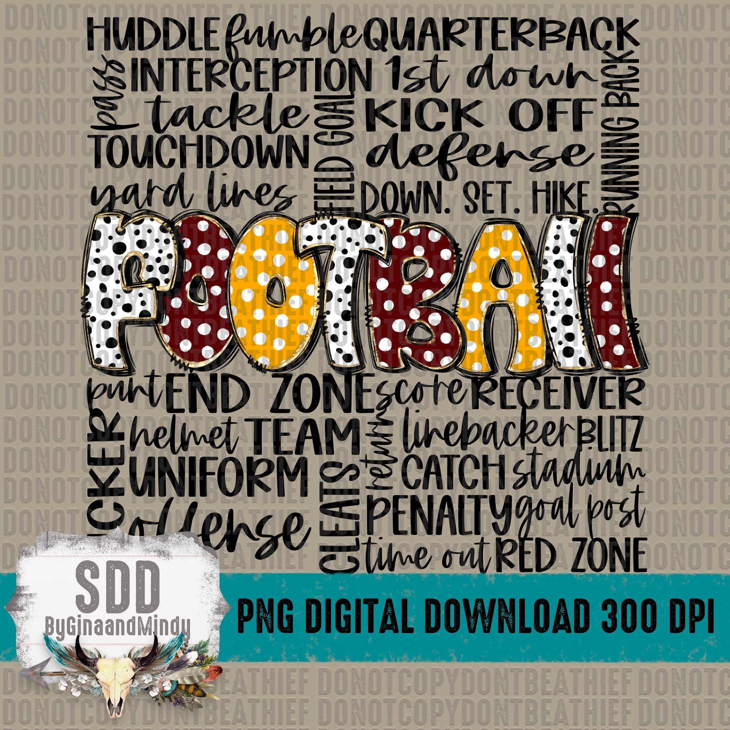 Football Doodle Word Art (Burg & Gold) Bundle