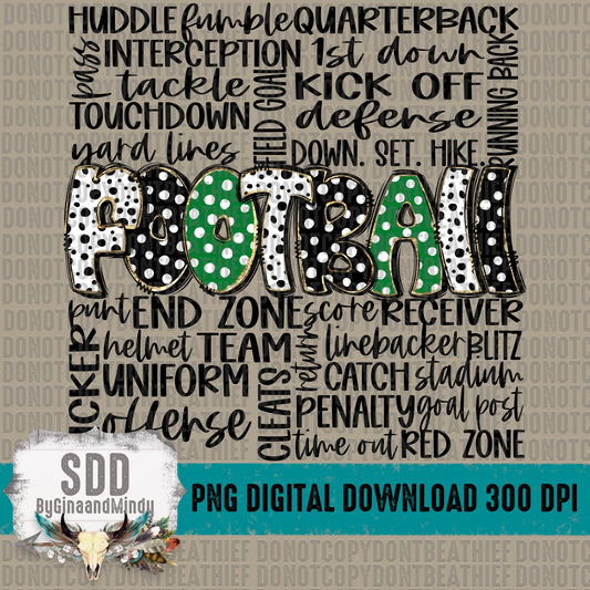 Football Doodle Word Art (Green & Black) Bundle