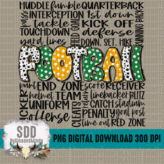 Football Doodle Word Art (Green & YG) Bundle