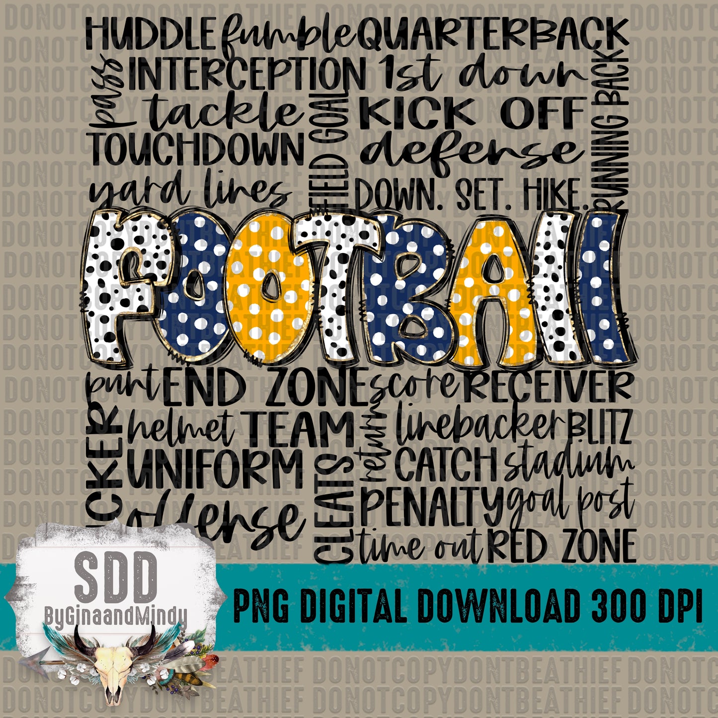 Football Doodle Word Art (Navy & Gold) Bundle