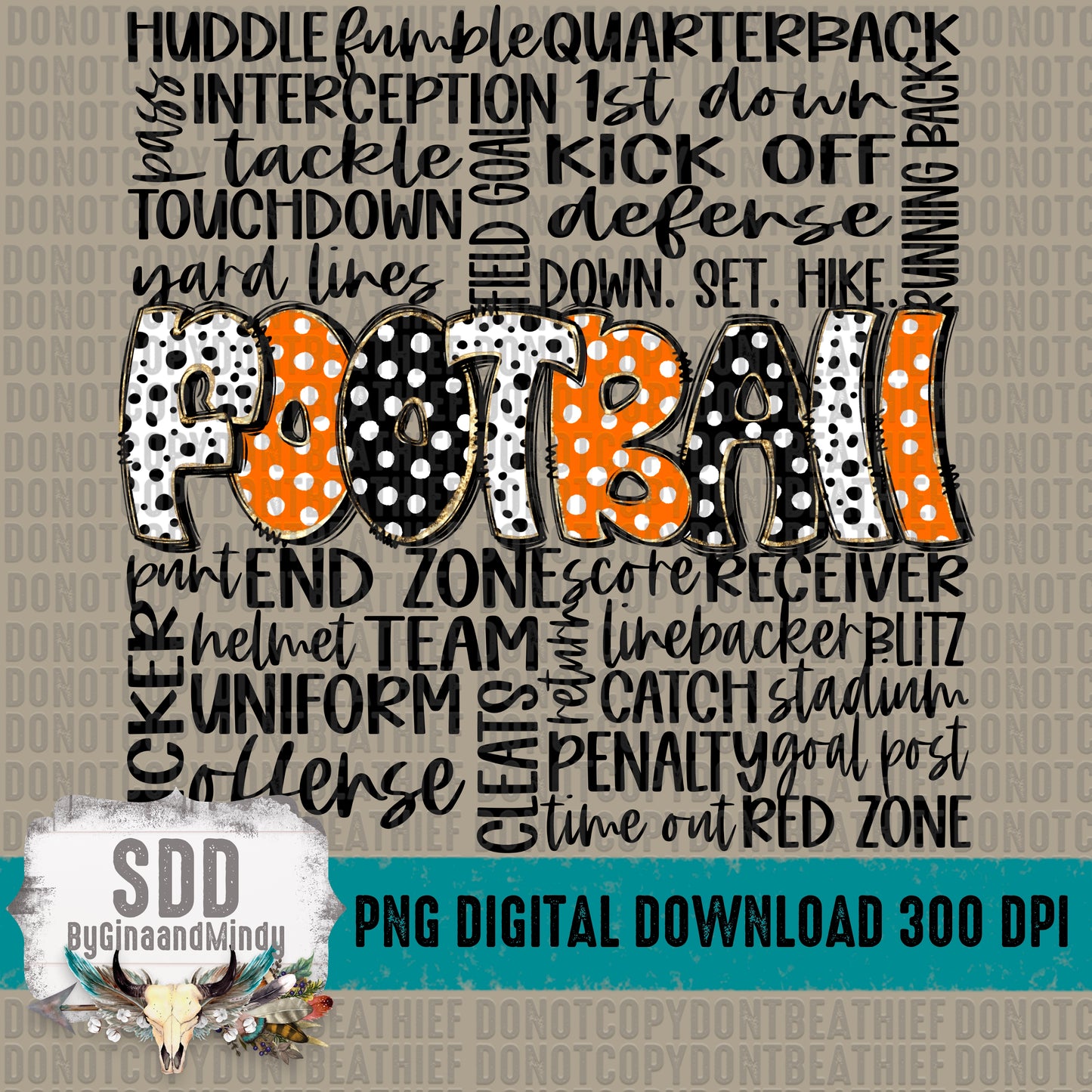 Football Doodle Word Art (Orange & Black) Bundle