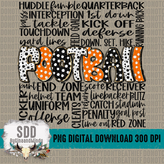 Football Doodle Word Art (Orange & Black) Bundle