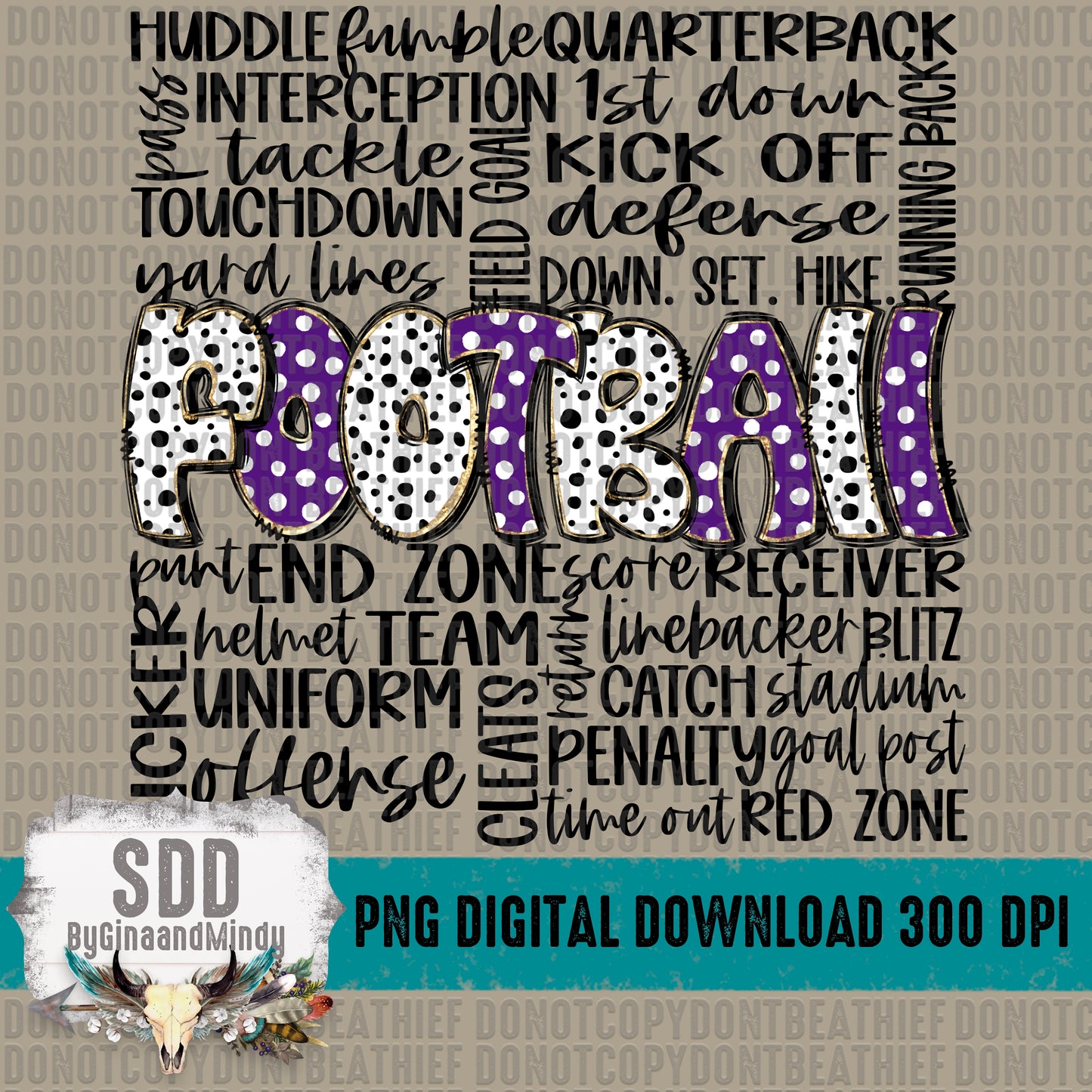 Football Doodle Word Art (Purple) Bundle