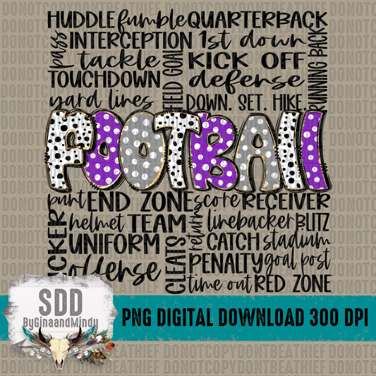 Football Doodle Word Art (Purple & Grey) Bundle