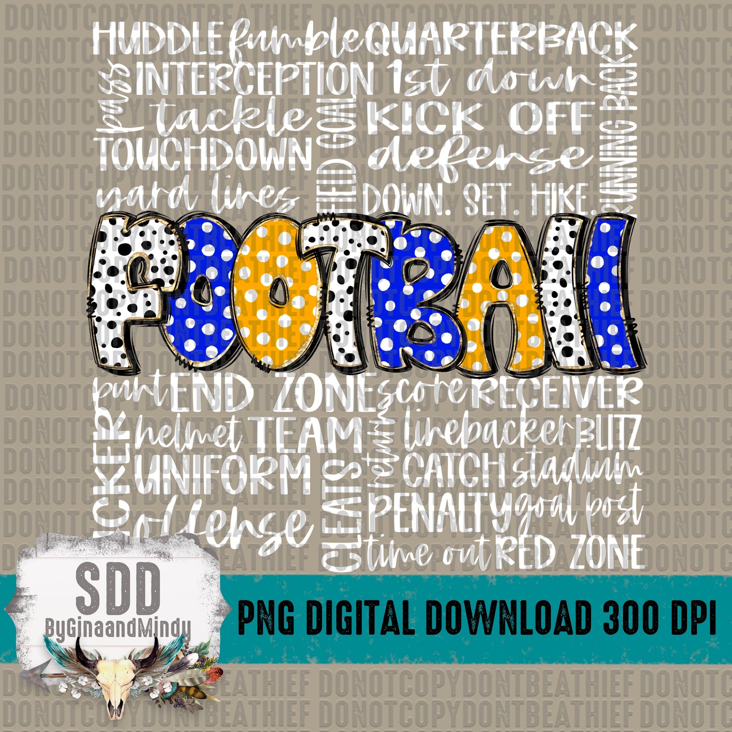 Football Doodle Word Art (RB & YG) Bundle