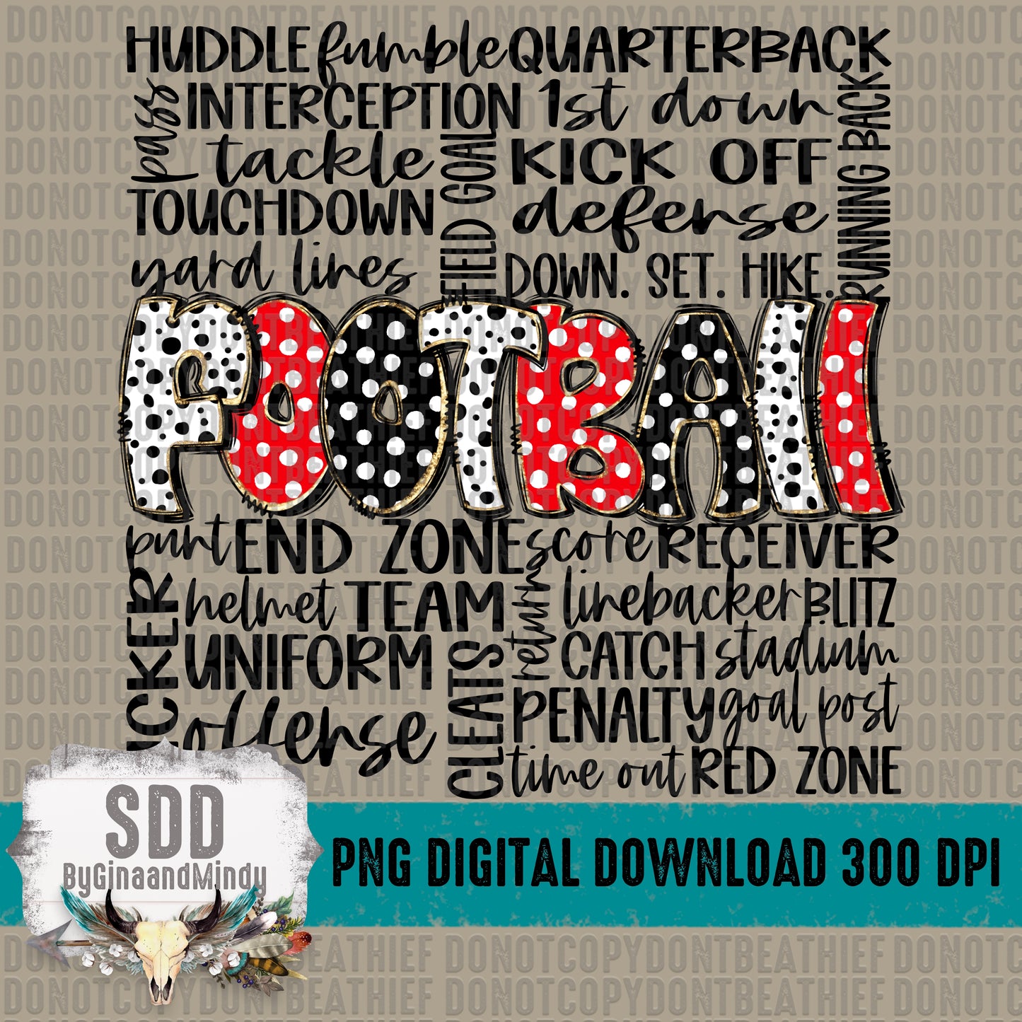 Football Doodle Word Art (Red & Black) Bundle