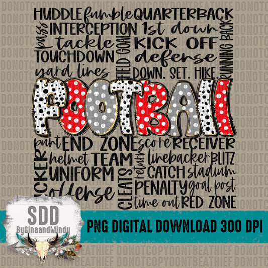 Football Doodle Word Art (Red & Grey) Bundle