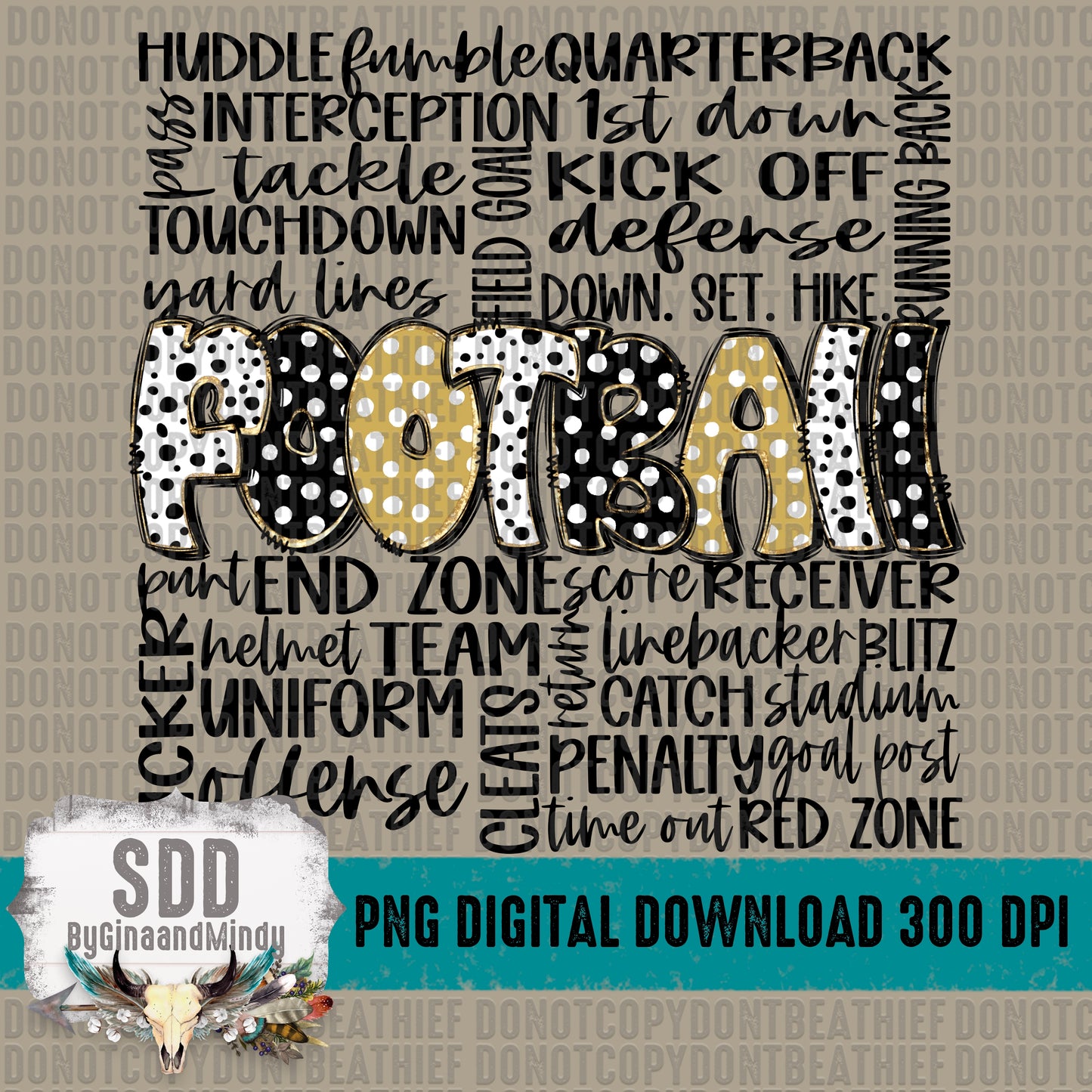 Football Doodle Word Art (VG & Black) Bundle