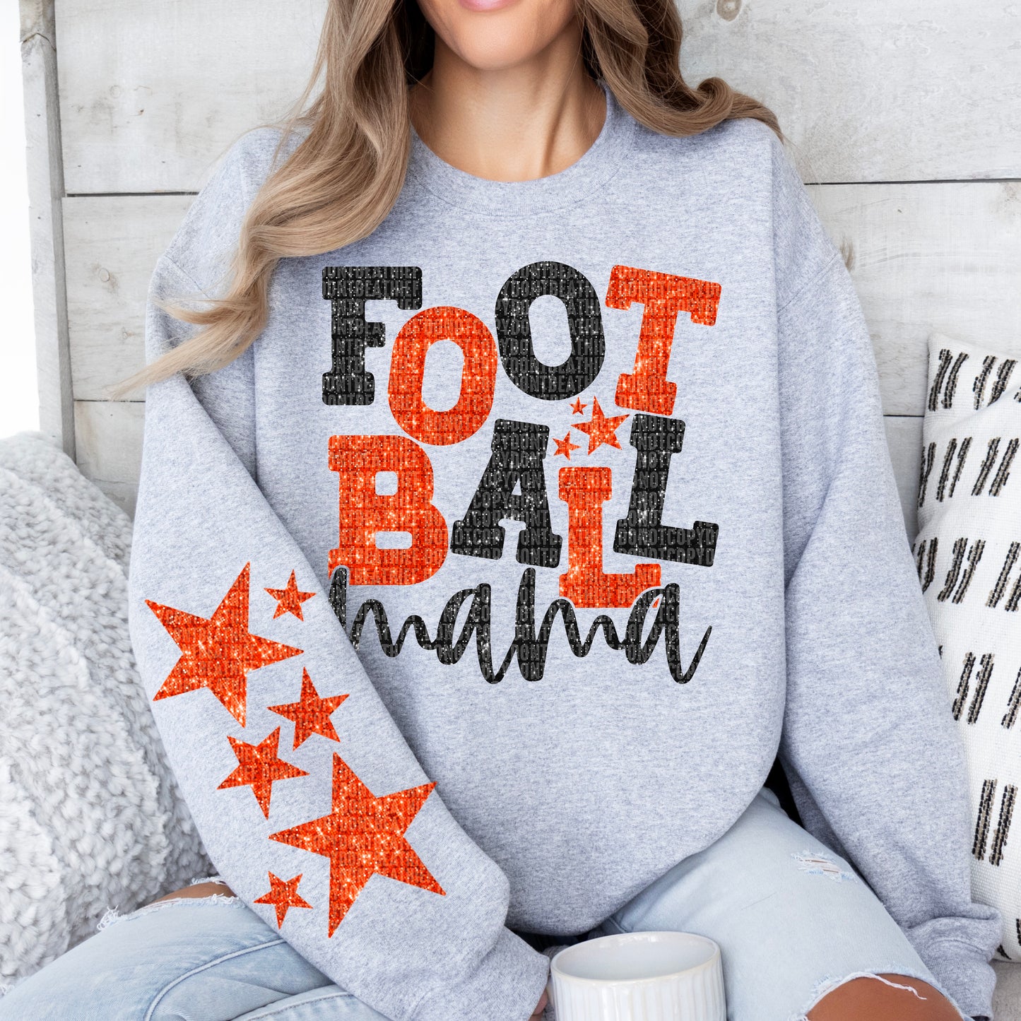 Football Mama Bundle With Stars; Orange & Black