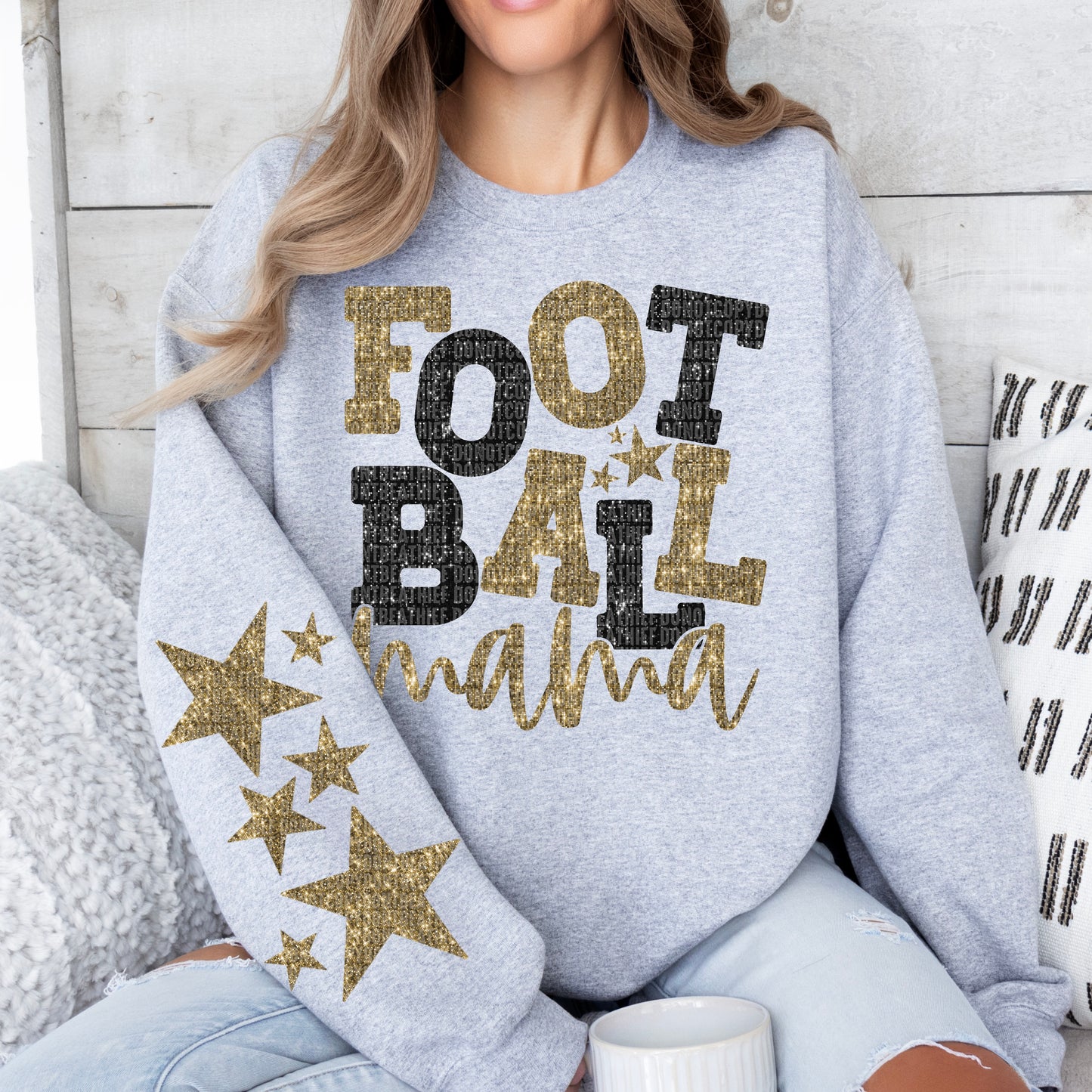 Football Mama Bundle With Stars; Black & Dark Gold