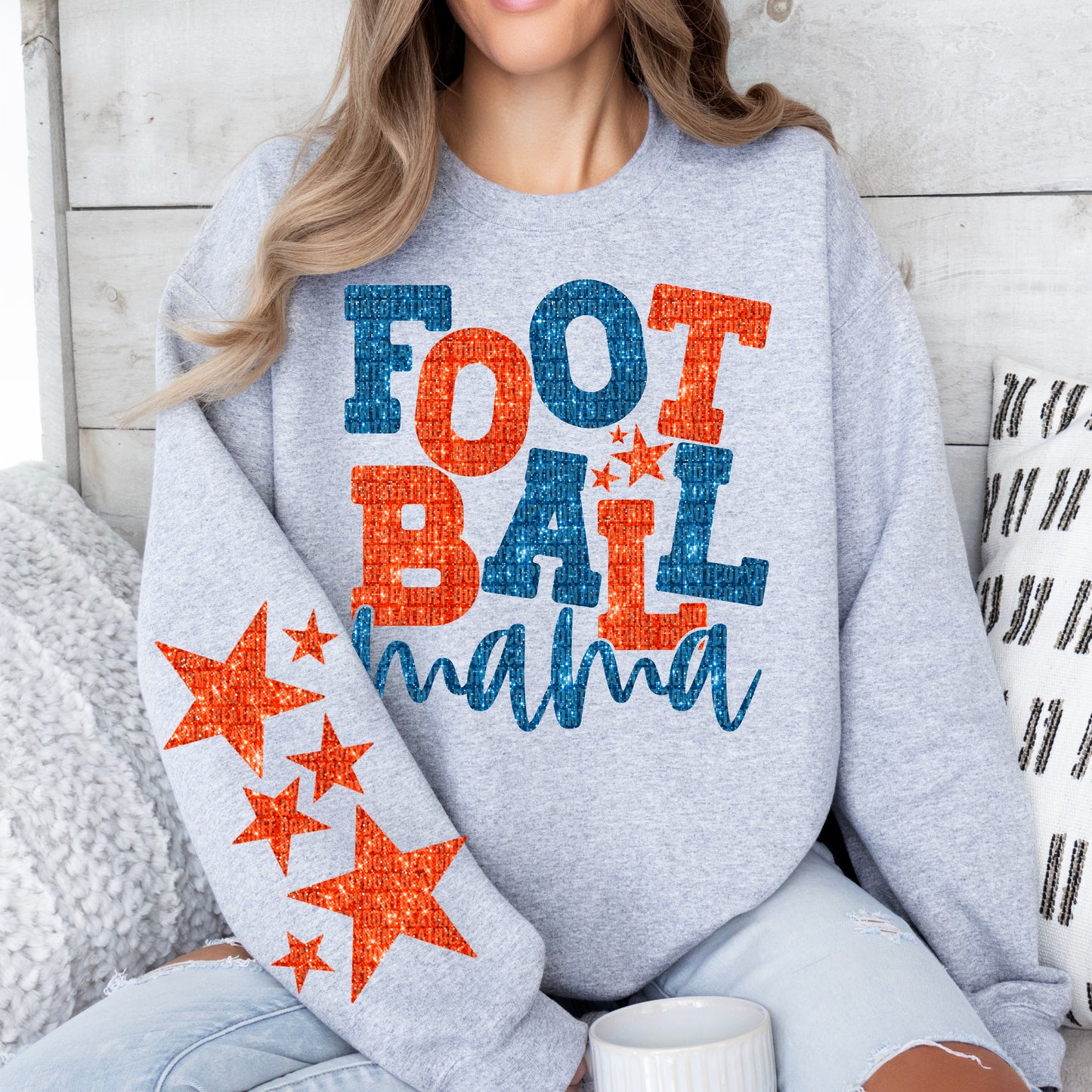 Football Mama Bundle With Stars; Blue & Orange