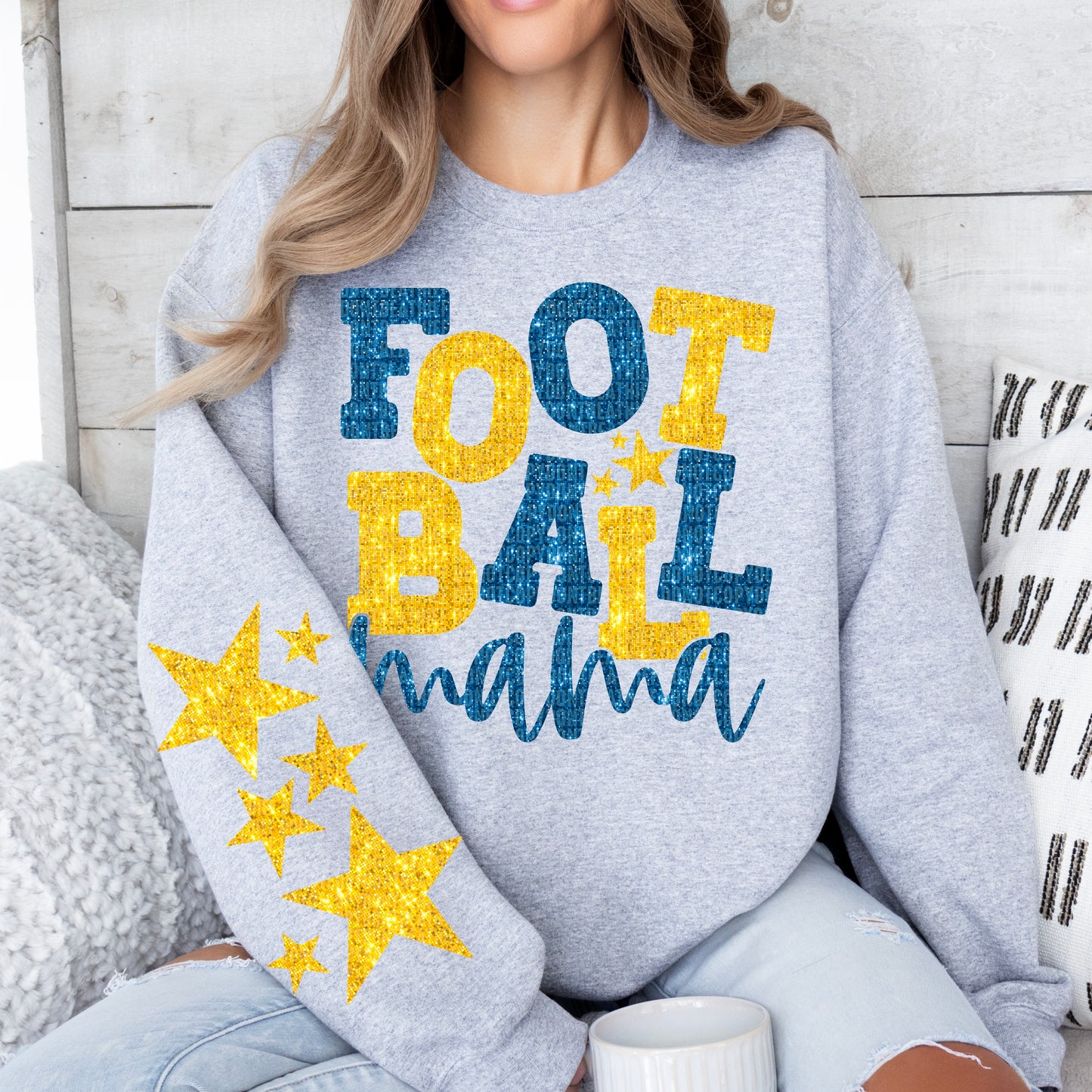 Football Mama Bundle With Stars; Blue & Yellow Gold