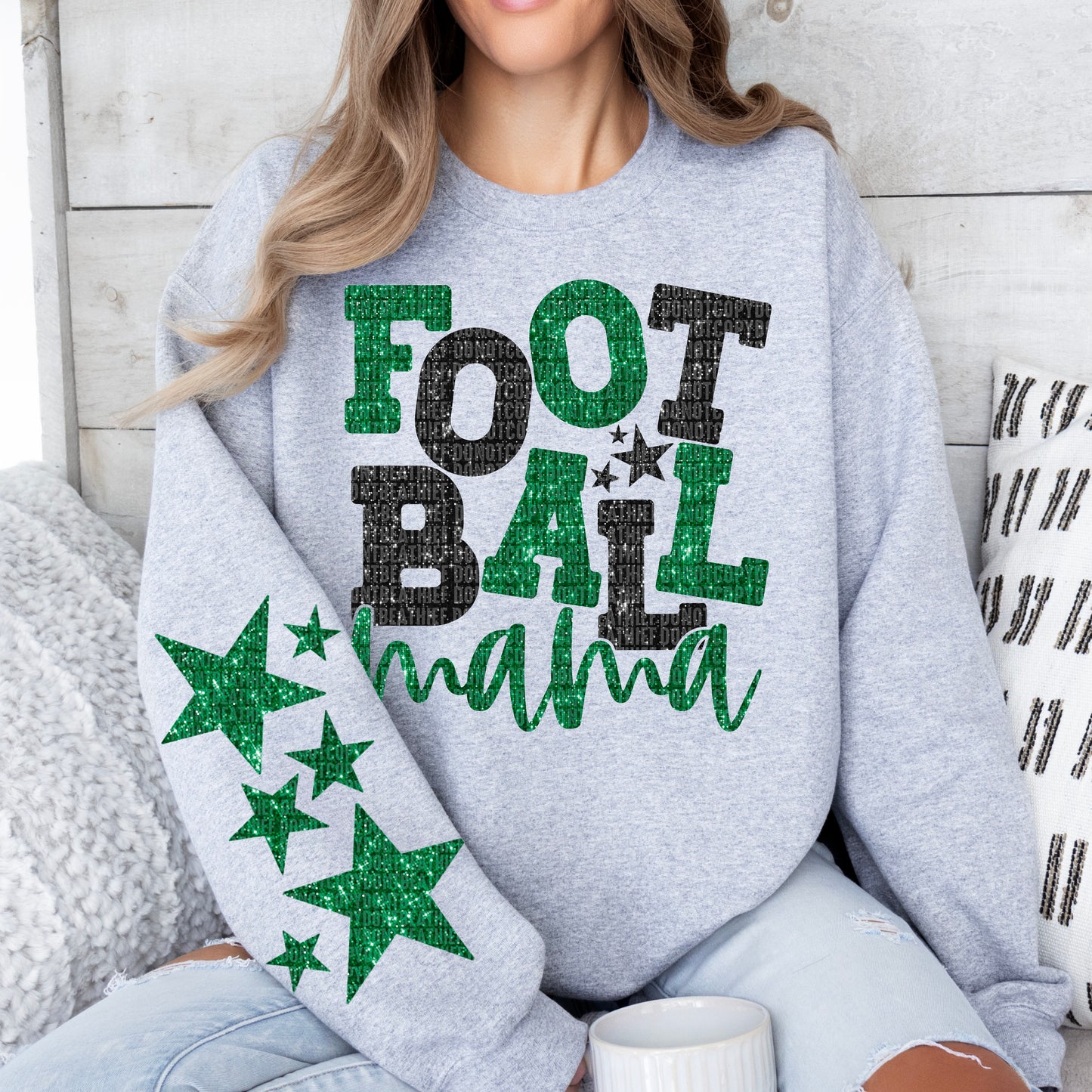 Football Mama Bundle With Stars; Green & Black