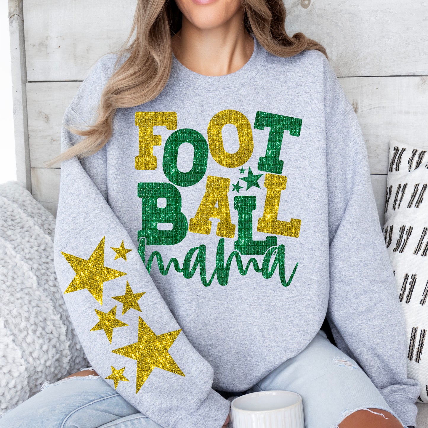 Football Mama Bundle With Stars; Green & Gold