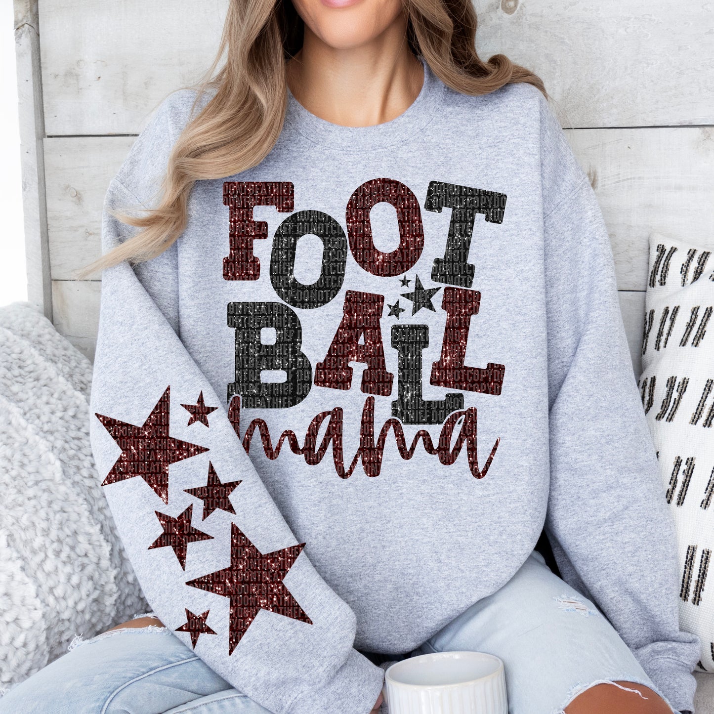 Football Mama Bundle With Stars; Maroon & Black