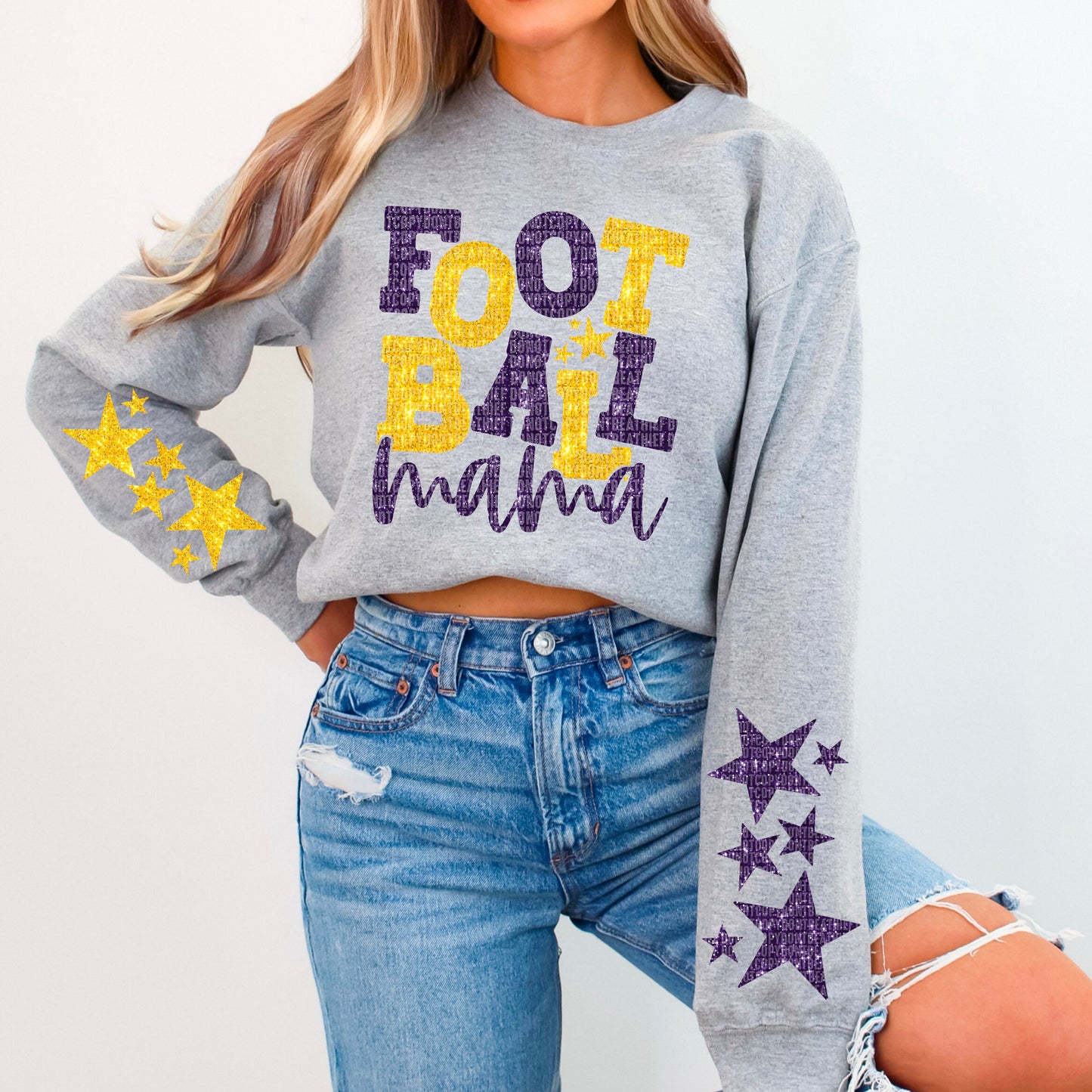 Football Mama Bundle With Stars; Purple & Yellow Gold