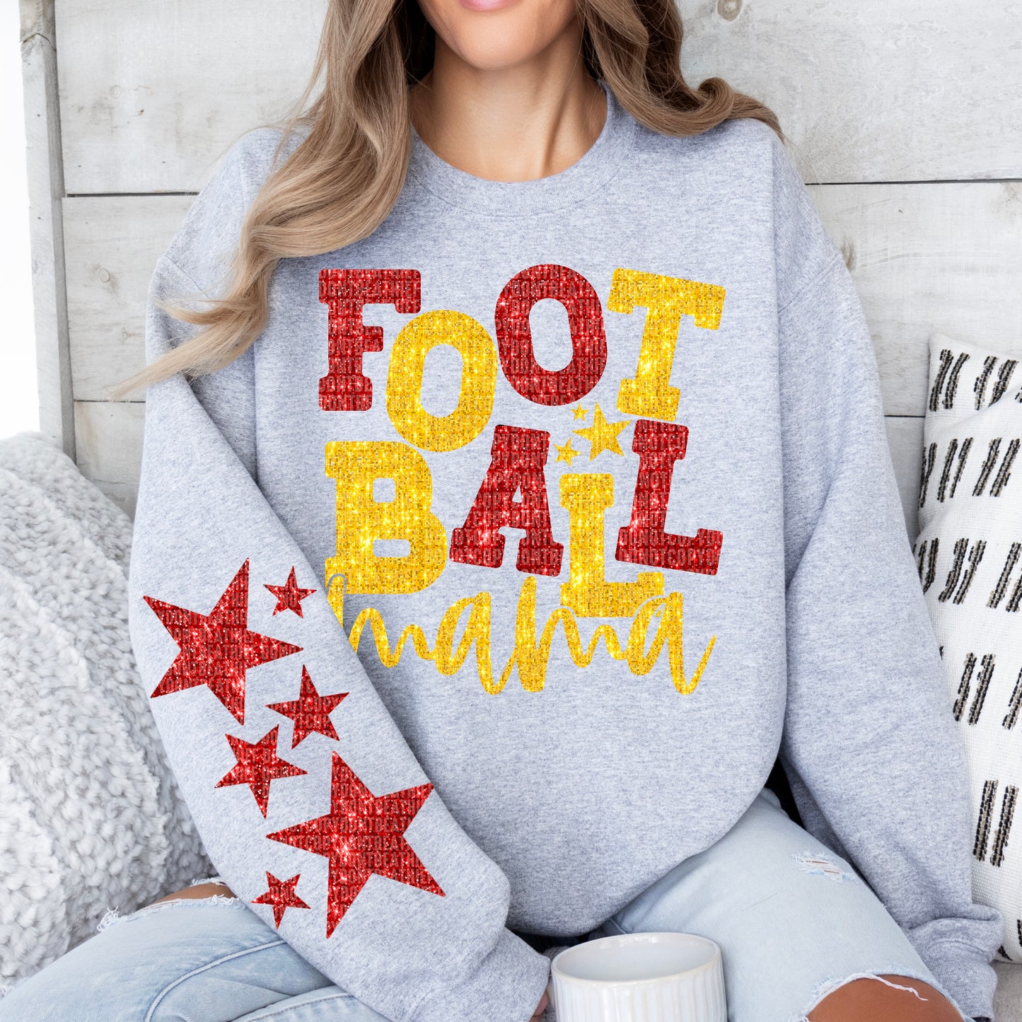 Football Mama Bundle With Stars; Red & Yellow Gold