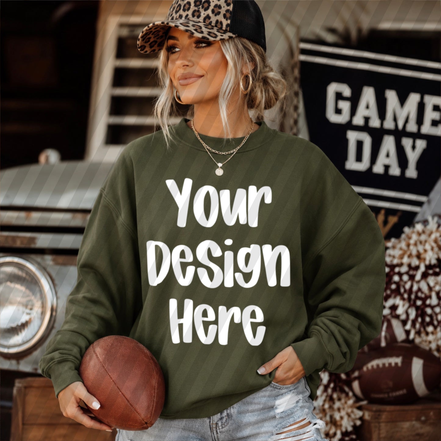Gildan 18000 Military Green Football Game Day Mockup