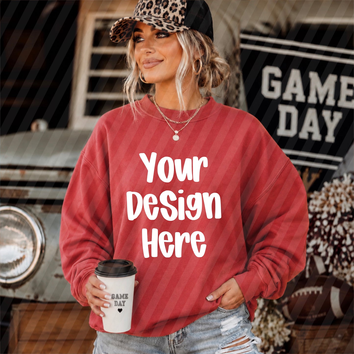 Gildan 18000 Red Football Game Day Mockup