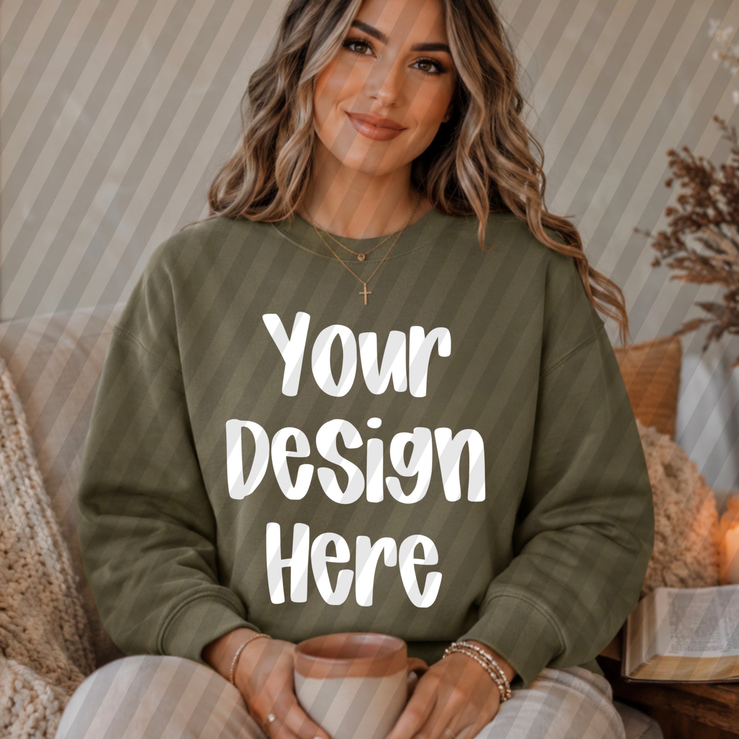 Military Green Fall Faith Crewneck Mockup