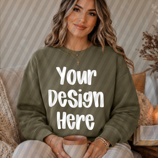 Military Green Fall Faith Crewneck Mockup