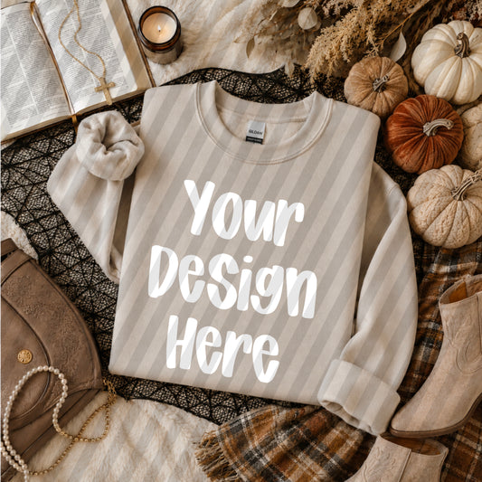 Oatmeal Fall Crewneck Flat Lay Mockup