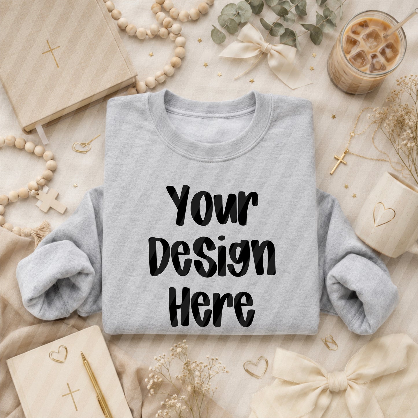 Sport Grey Folded Faith Crew Sweatshirt Mockup