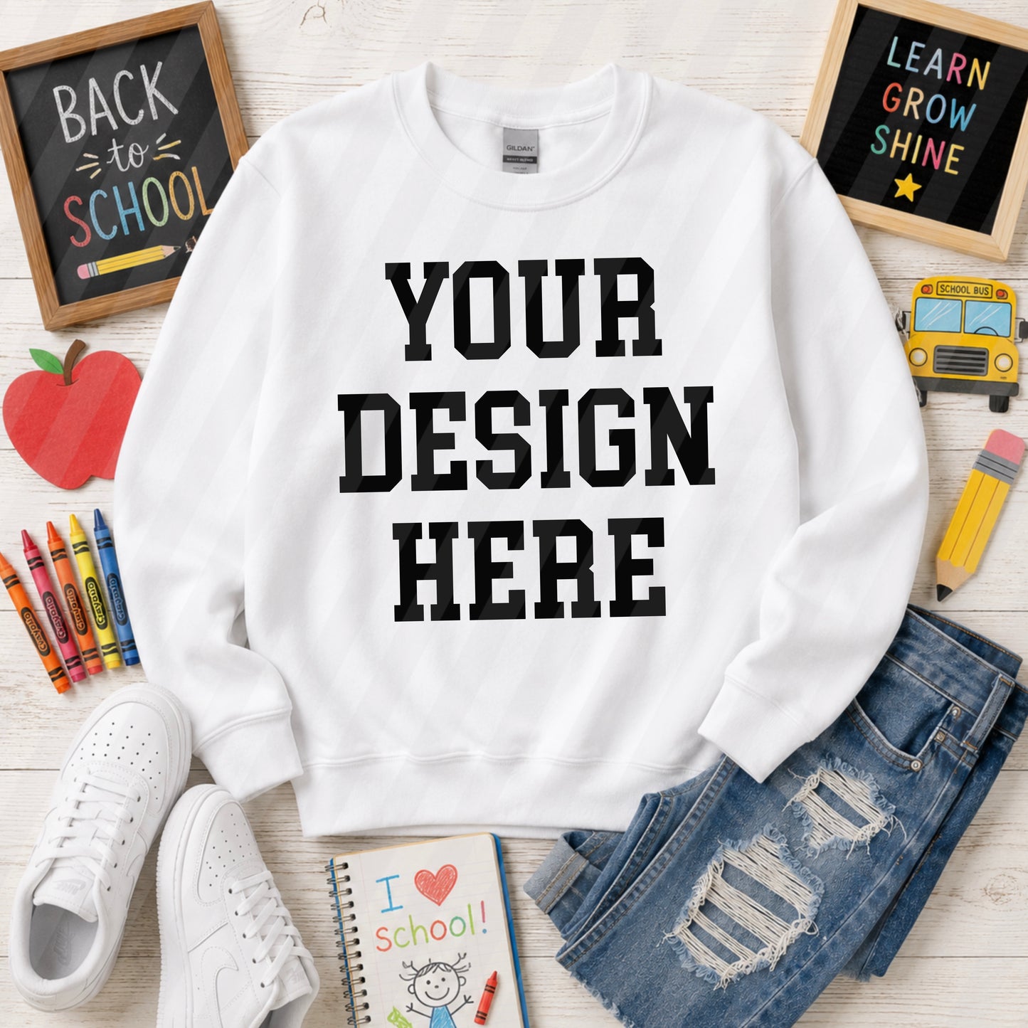 White Back to School Crew Sweatshirt